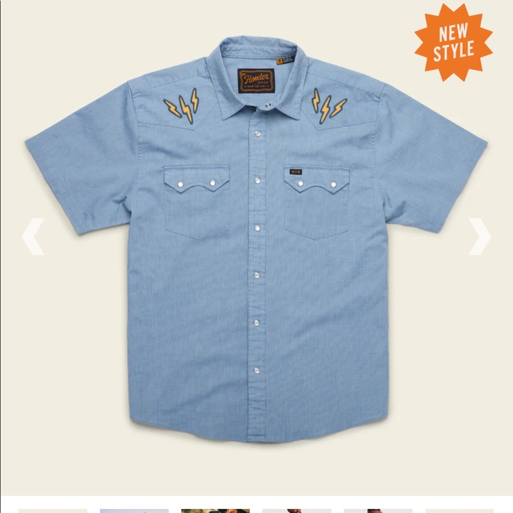 NWT Howler Bros crosscut Deluxe Shortsleeve Blue Chambray in Size L